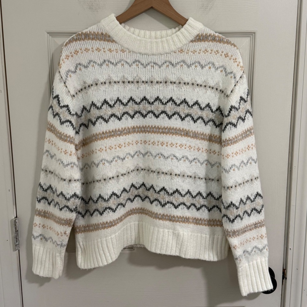American Eagle Fair Isle Sweater Womens‎ Small Cream Nordic Pullover Cozy Winter